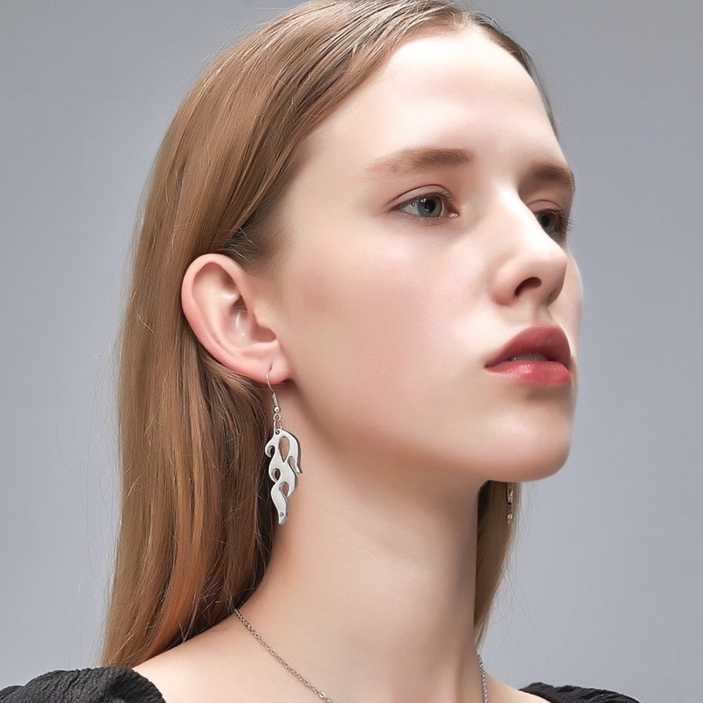 Shiny Silver Flame Dangle Earrings